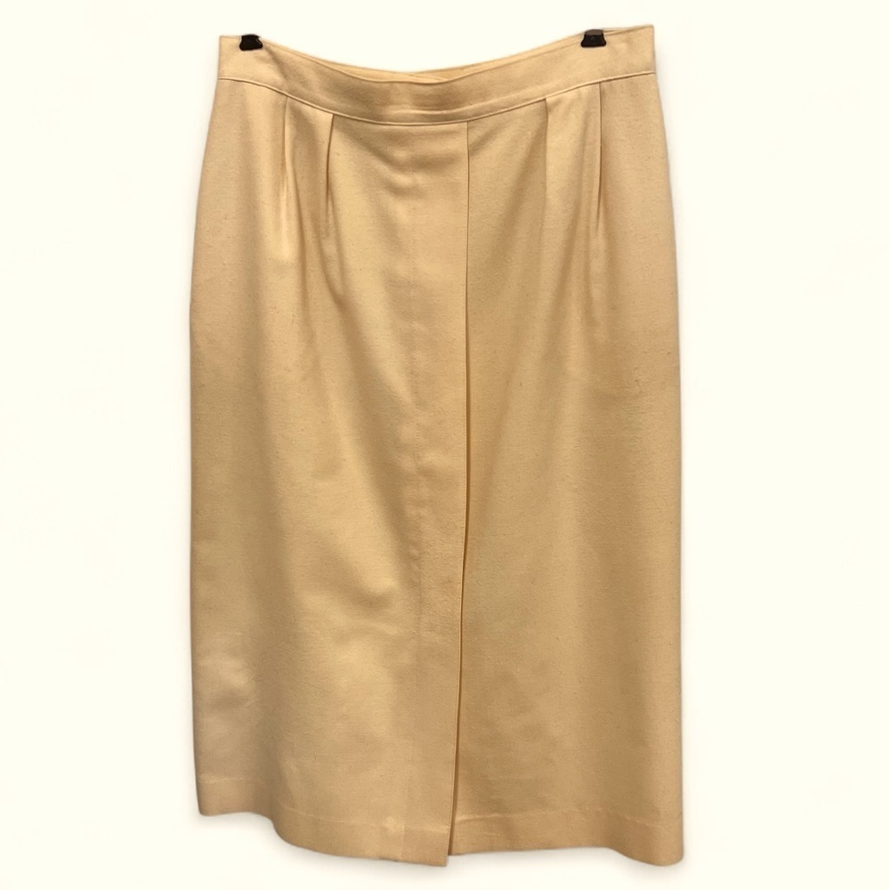 Vintage Paul Stanley cream midi front slit wool skirt with pockets size 14
